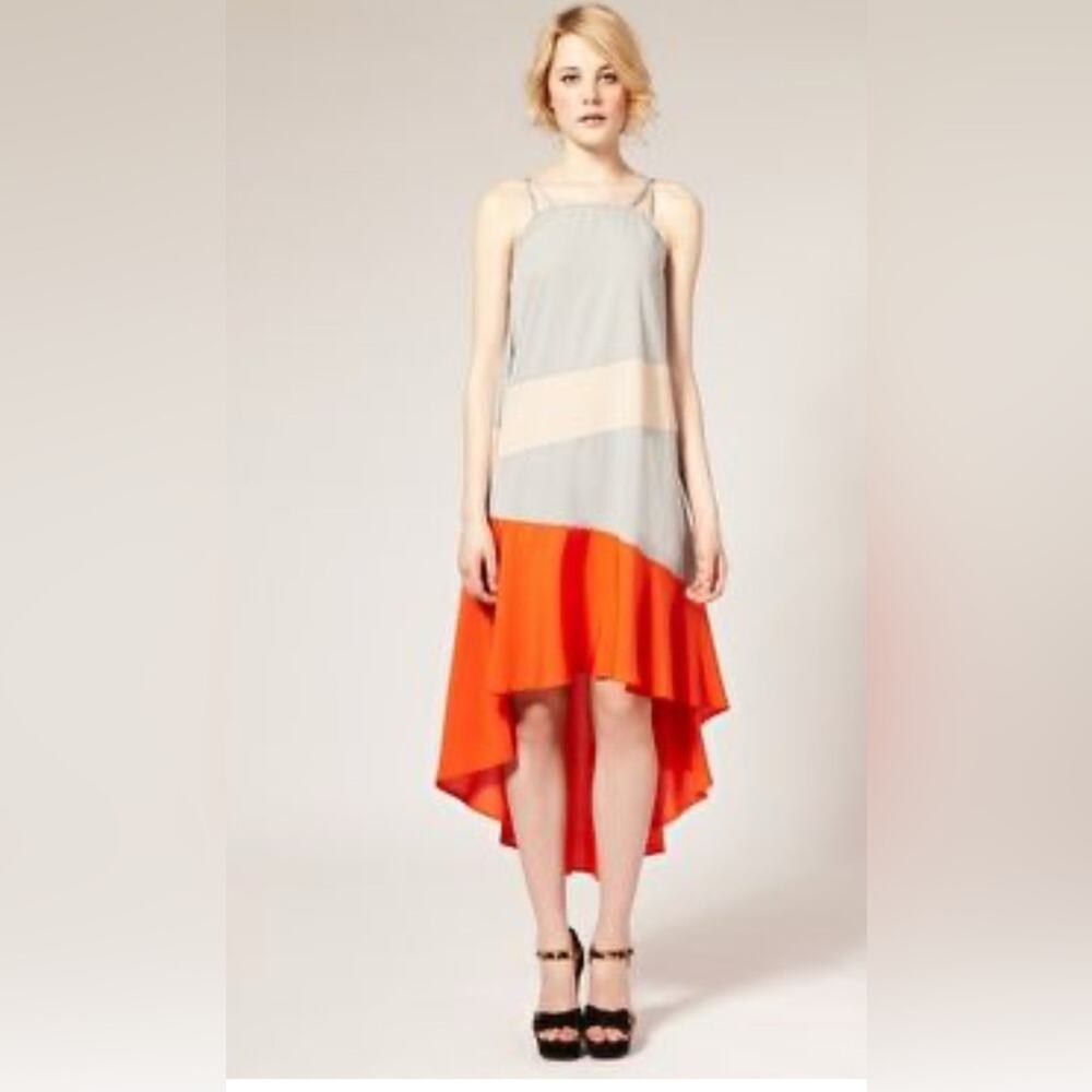 Asos Silk Flowy Colorblock Dress Sz 2 Lightweight Asymmetrical